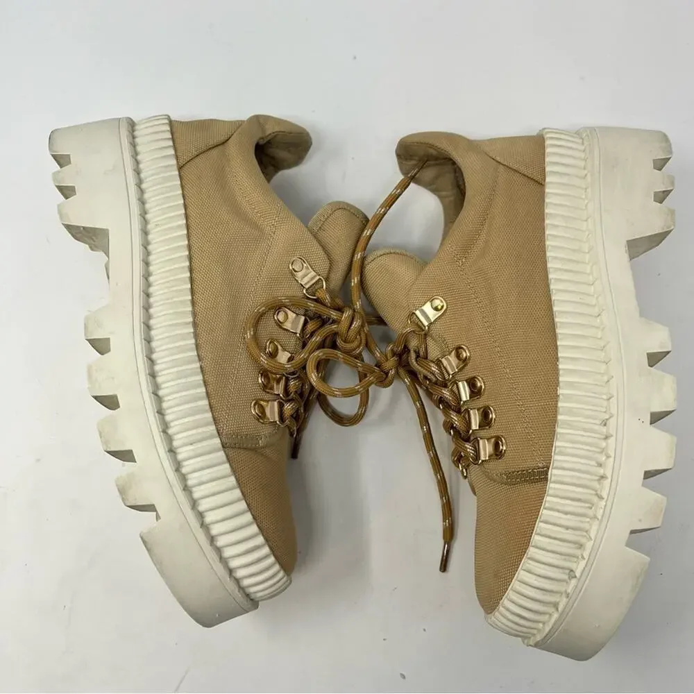 Anthropologie Silent D Tan Hiker Sneakers Platform Lace Up Womens Size 37 US 6.5